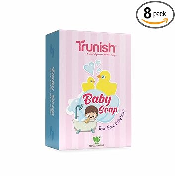 Trunish Ayurvedic Tear Free Almond Baby Soap For Moisturizing & Sensitive Skin 100% Herbal And Natural Soap | 100gm x 8 Pack