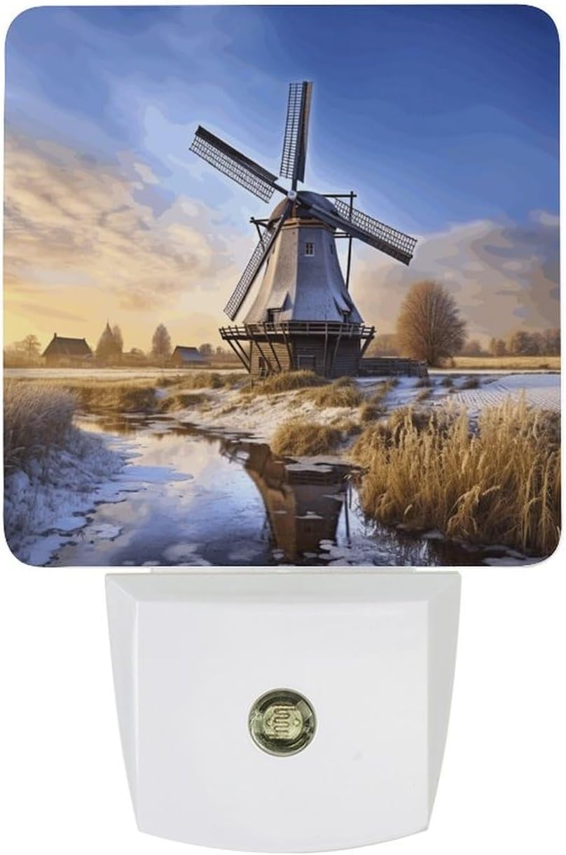Traditional Windmill Night Light Plug-in LED Backlit Night Light Dusk to Dawn Sensor Nightlight Room Decor Ambient Lighting Smart Lamp Stair Lights Sleep Friendly Lamp