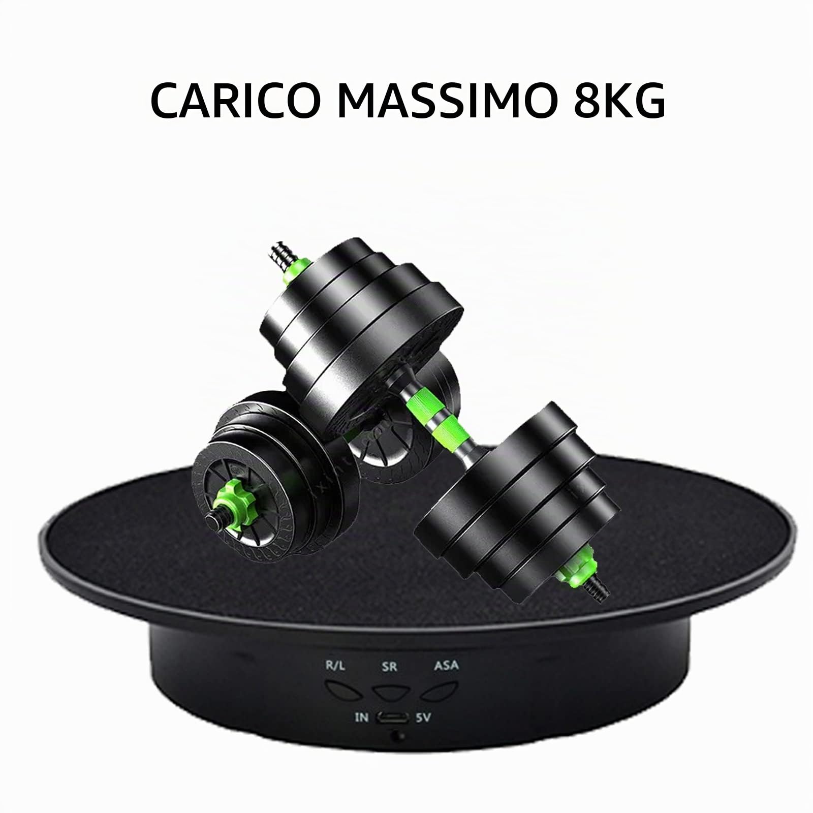 CDIYTOOL Espositore motorizzato per giradischi girevole supporto elettrico da 90 a 180 a 360 gradi, carico di 8 kg, diametro 20 cm con 5 fondi in PVC