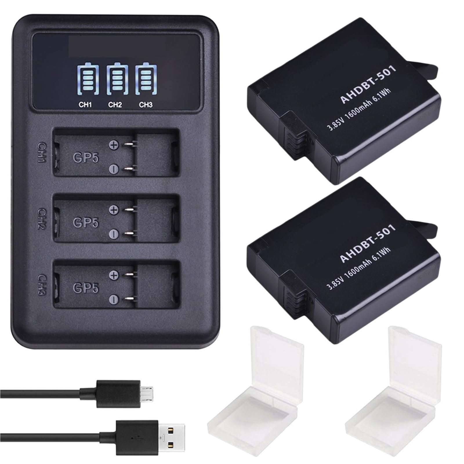 Caméra Chargeur USB 1600mAh AHDBT-501 501 à 3 emplacements