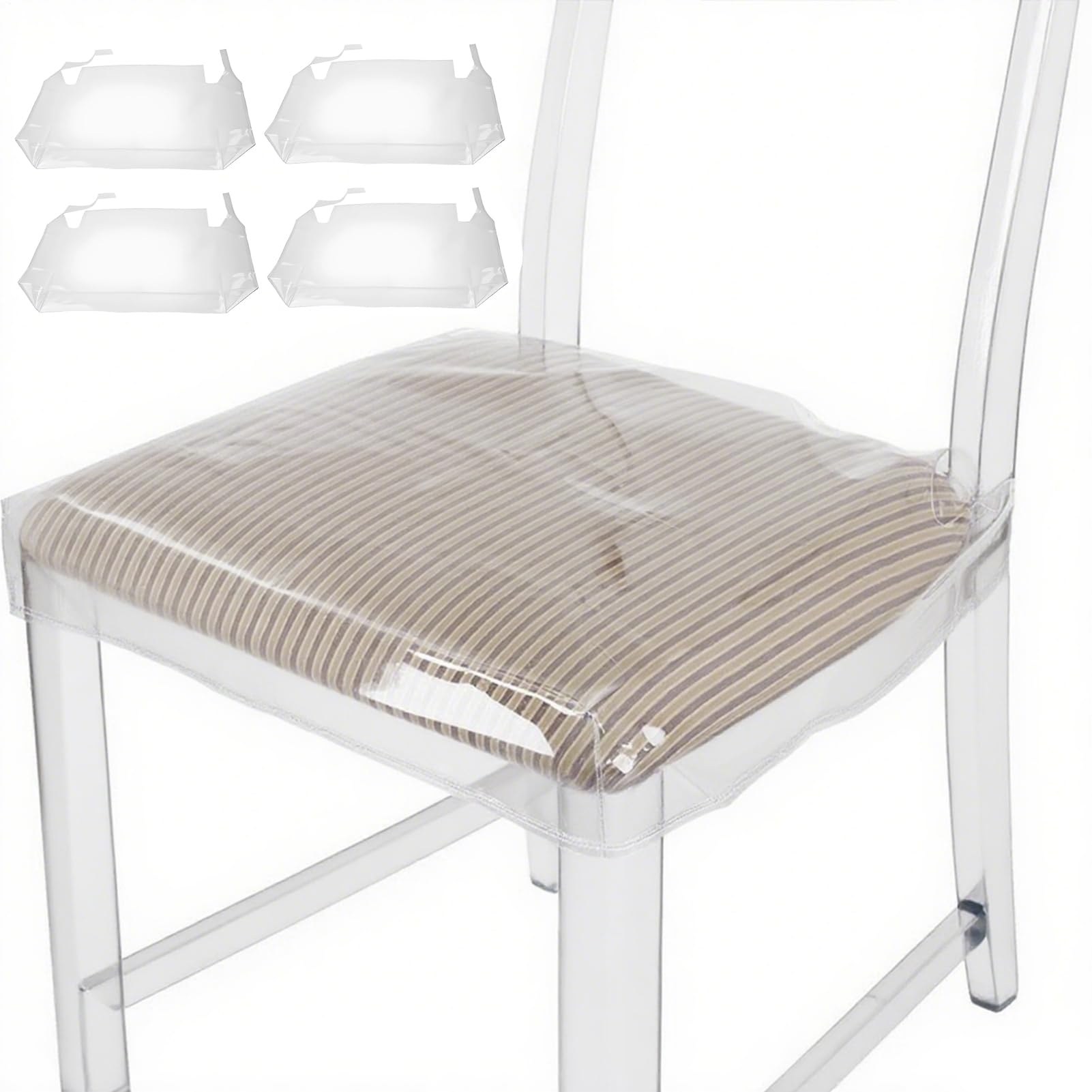 4 Pieces Clear Dining Chair Seat Cushion Covers, S/M/L Transparent Chair Covers, Stain Resistant Waterproof Clear Dining Chair Cushion Protectors, For Chairs Seats- Removable And Reusable