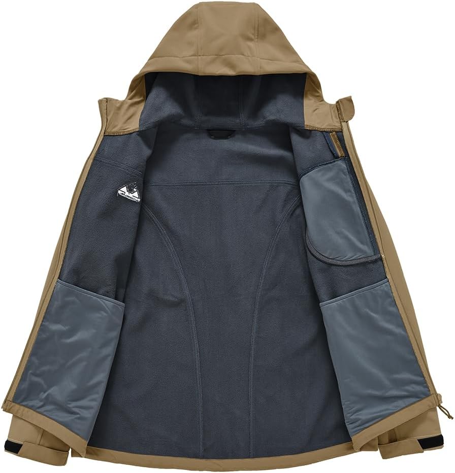 Gopune Men's Lightweight Soft Shell Jacket Fleece Lined Waterproof Hooded Hiking Winter Jacket