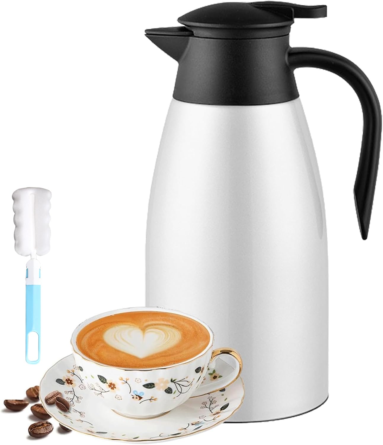 Jarra térmica de café de 70 onzas, jarra de café de acero inoxidable aislada actualizada para mantener el café caliente y el agua caliente, 12 horas, jarra de café al vacío de doble pared (blanco)