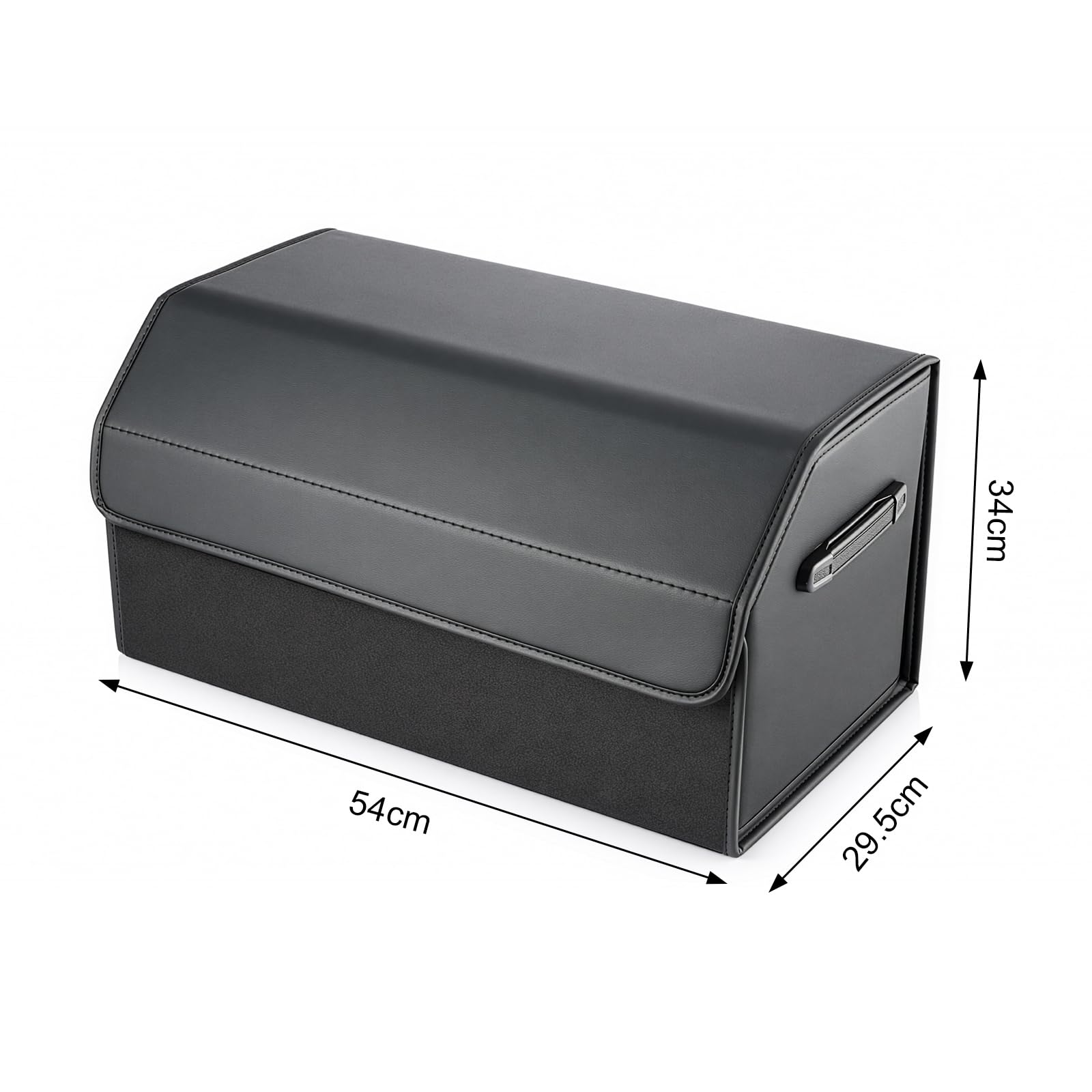 Auto Kofferraum Organizer faltbar mit Deckel wasserabweisende Aufbewahrungsbox aus Kunstleder verschleißfest mit Griffen für SUV Limousine Camping Einkauf Haushalt (M: 54 x 29.5 x 34 cm)