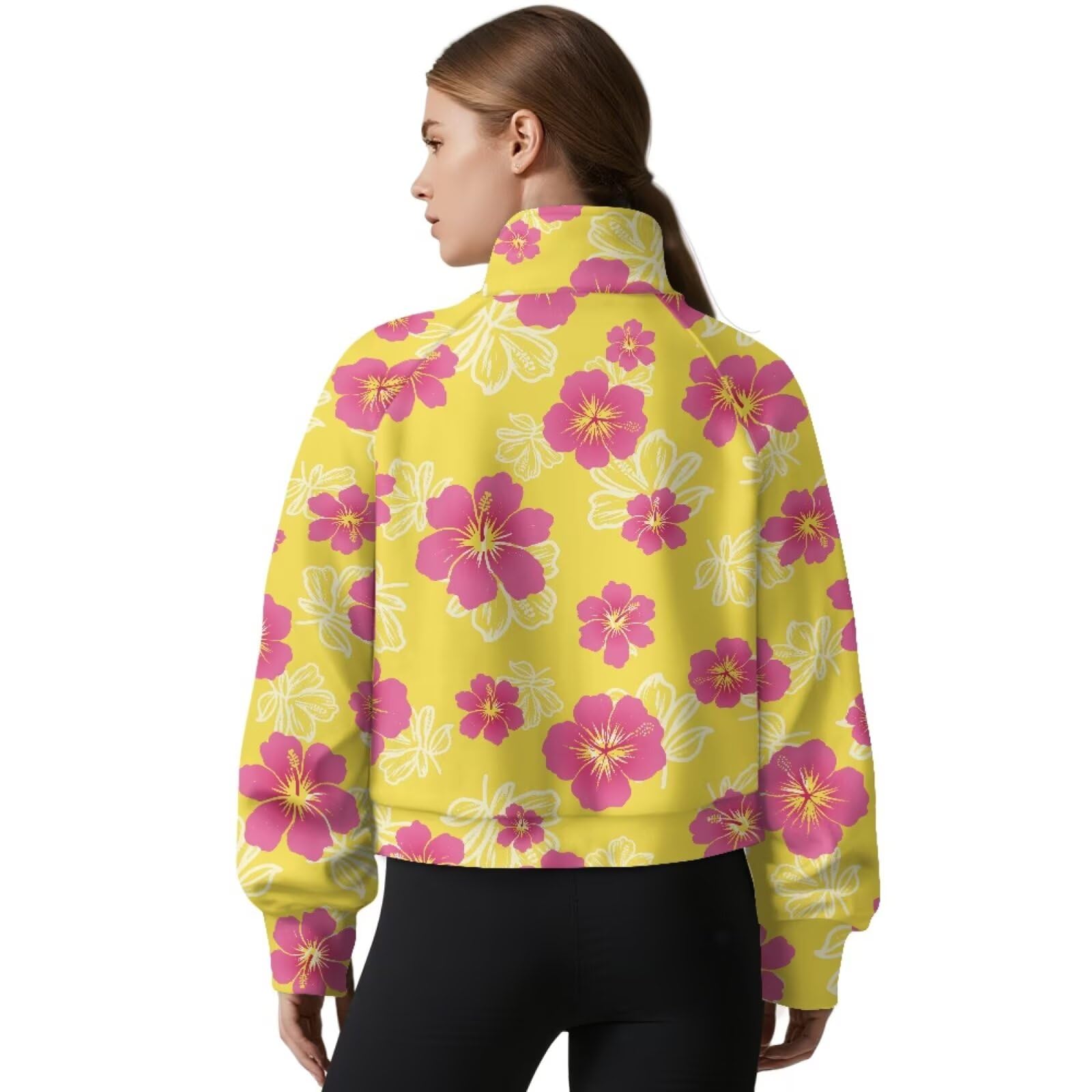 Poceacles Sweter z zamkiem błyskawicznym dla kobiet przycięta bluza z kieszenią na kciuk długi rękaw krótki top do biura