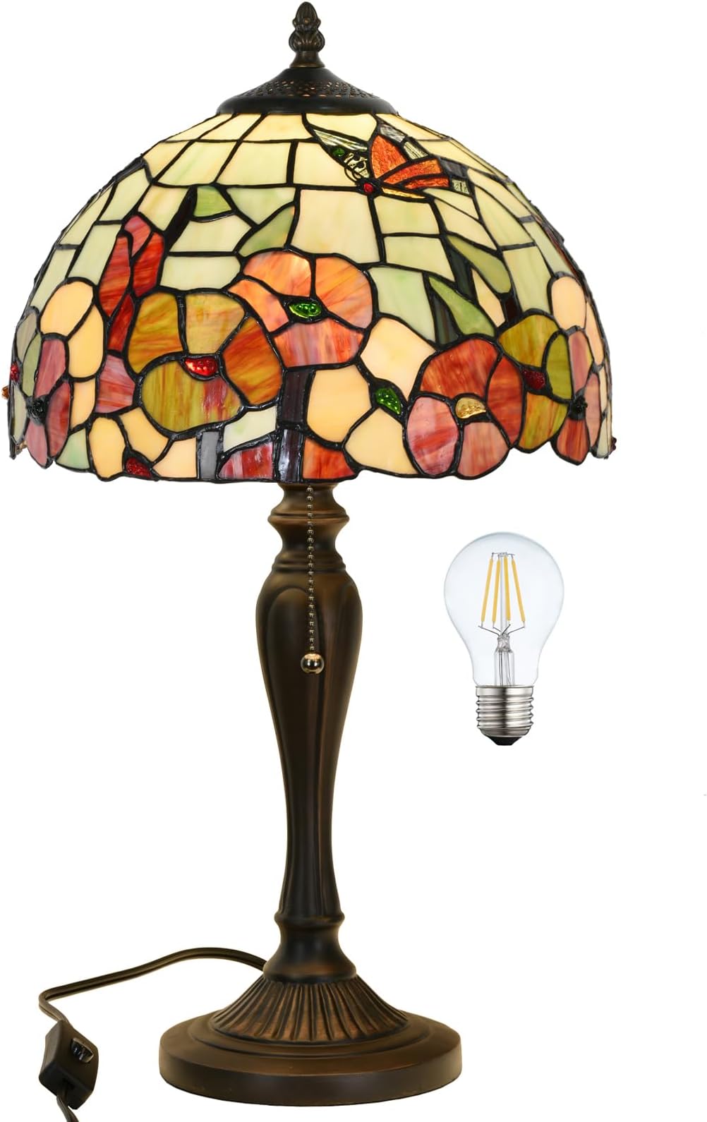 TL0002 Tiffany Style Table Lamp 21.5" High Blossoming | Handcrafted Stained Glass Lamp for Living Room Bedroom Bedside Nightstand Home Office, LED Bulb Included