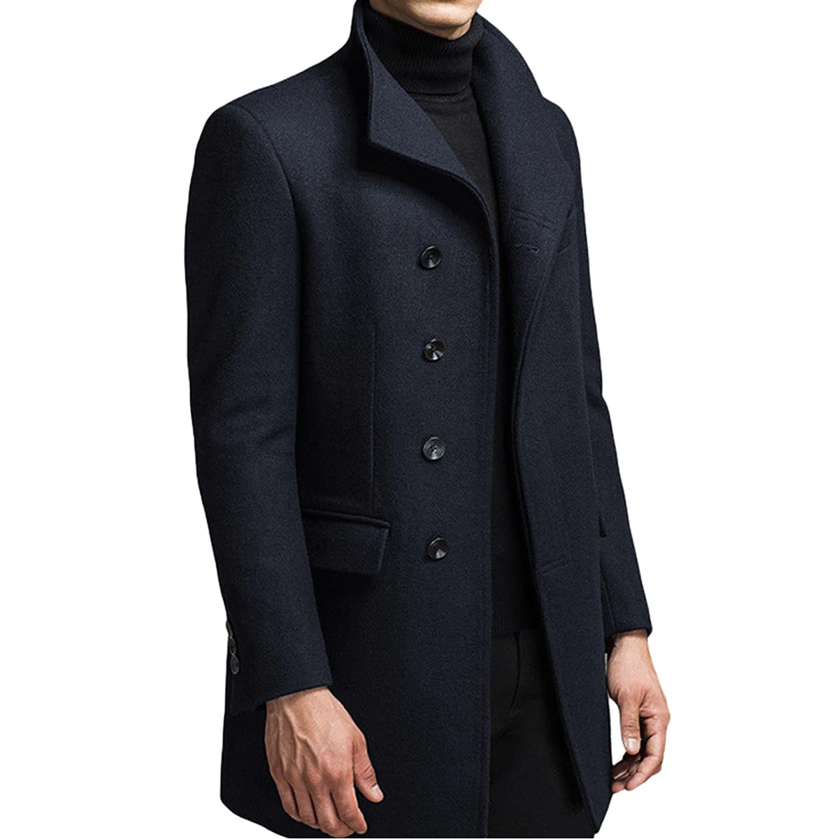 Allthemen Trench da Uomo Colletto alla Coreana Cappotto di Casual Lana Coat Lungo Invernale Cappotto Monopetto