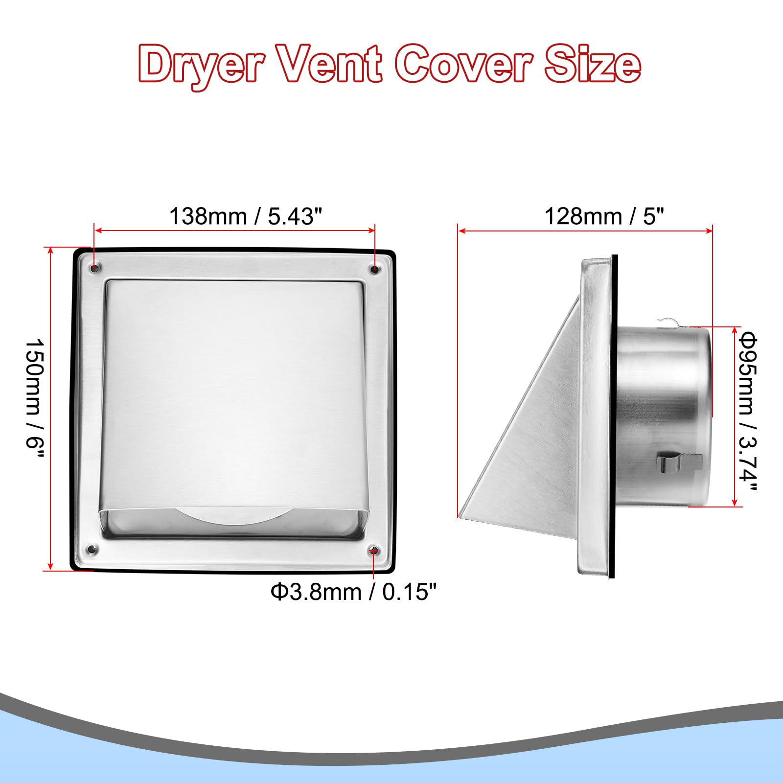 PATIKIL Dryer Vent Cover, 4 Inch, 304 Stainless Steel External Extractor Wall Vent Exhaust Hood, with Non Return Flap - Image 2