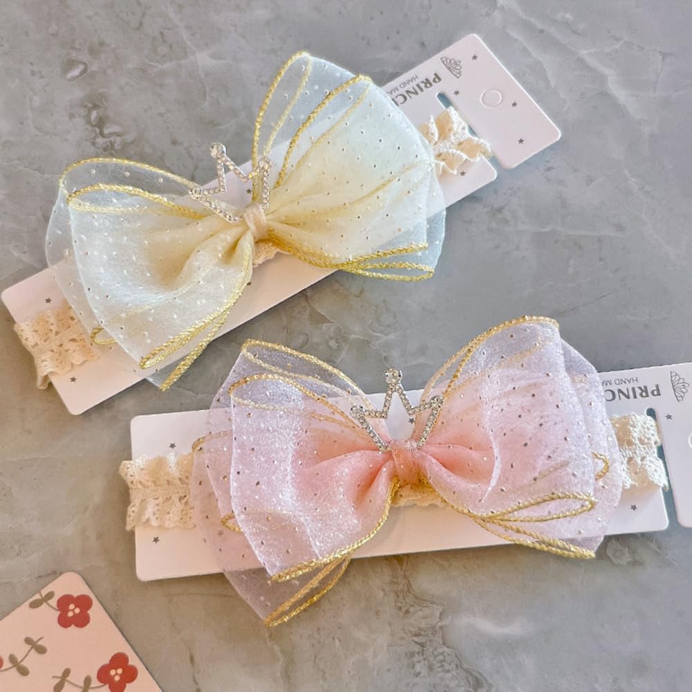 Cute Lace Flower Bow Baby Girls Headband Pink Knot Cream Infant Wrap Soft Chiffon Elastic Baby Turban Hair Band for Newborn Infant Toddler Kids (Pink A) - Image 7