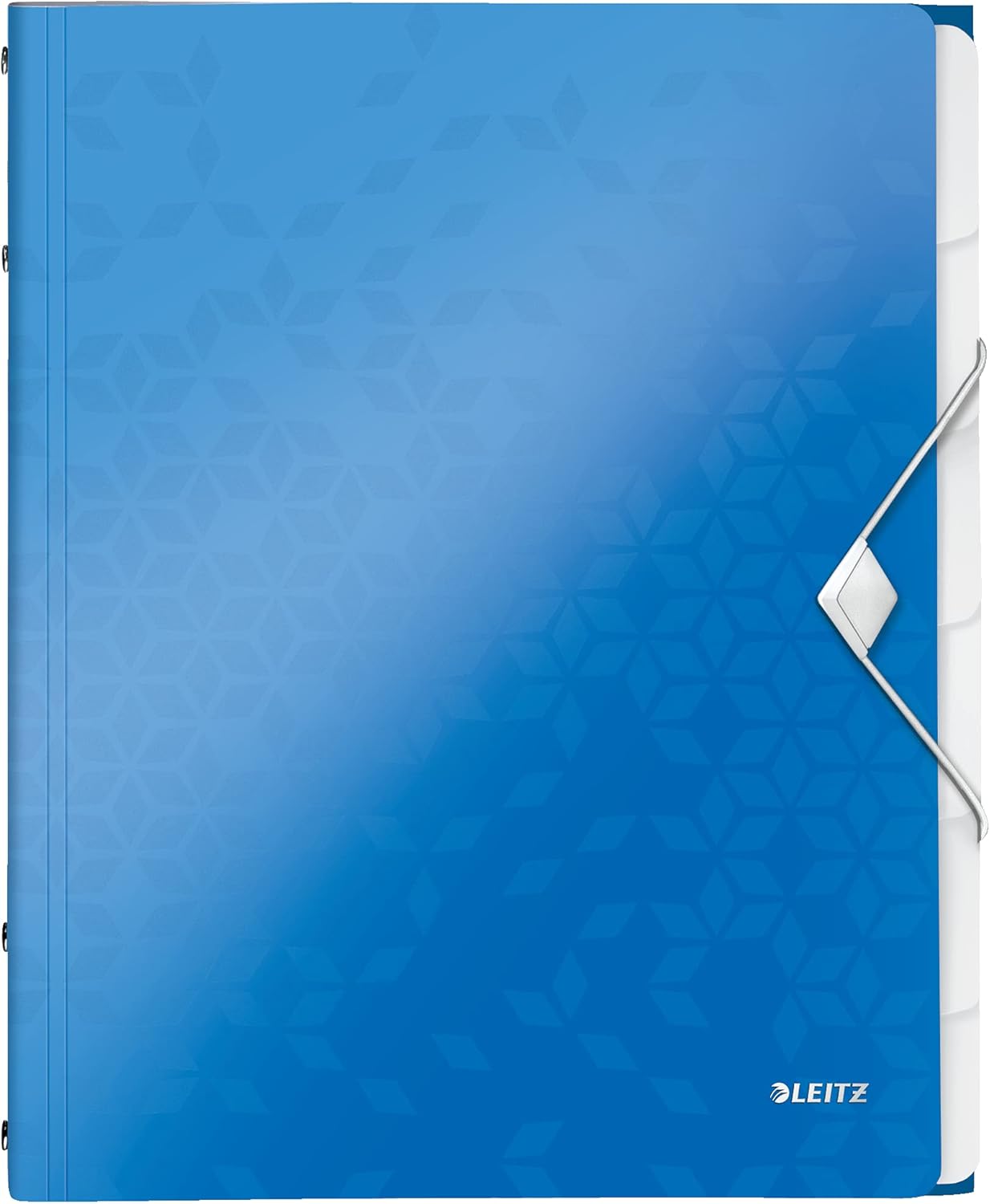 Leitz A4 Divider Book, Holds Up to 200 Sheets, Integrated Index with 6 Compartments, Elastic Closure, Metallic Blue, Wow Range, 46330036