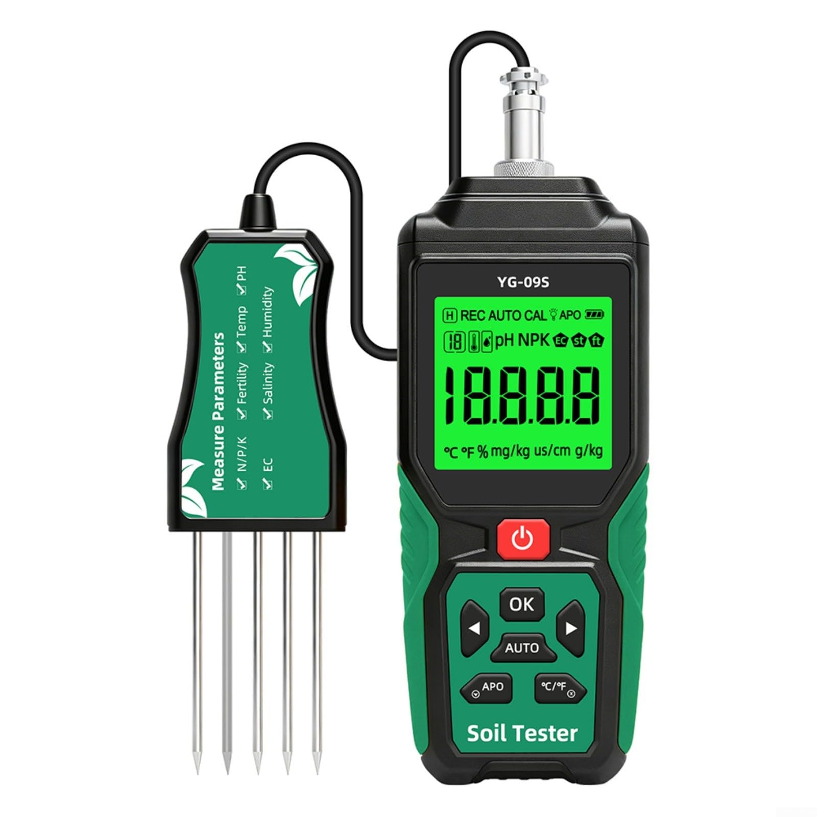 GANCEI 9-in-1 Digital Soil Tester With NPK Sensor, Rechargeable PH Moisture Temperature Fertility Meter For Garden Greenhouse