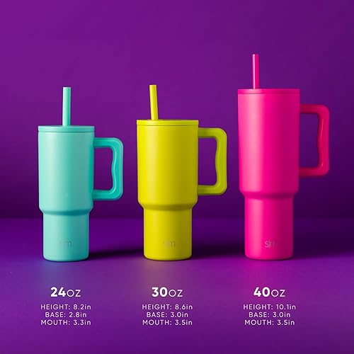 Miniatura 6 de Simple Modern Vaso para niños de 24 onzas con asa y tapa de popote de silicona, a prueba de derrames y a prueba de fugas, botella de acero