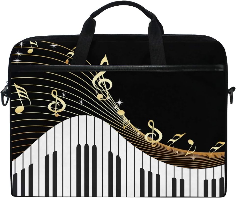 Musical Golden Piano Key Music Note 13 13.3 14 Inch Laptop Shoulder Messenger Bag Case Sleeve Briefcase with Handle Strap for Men Women