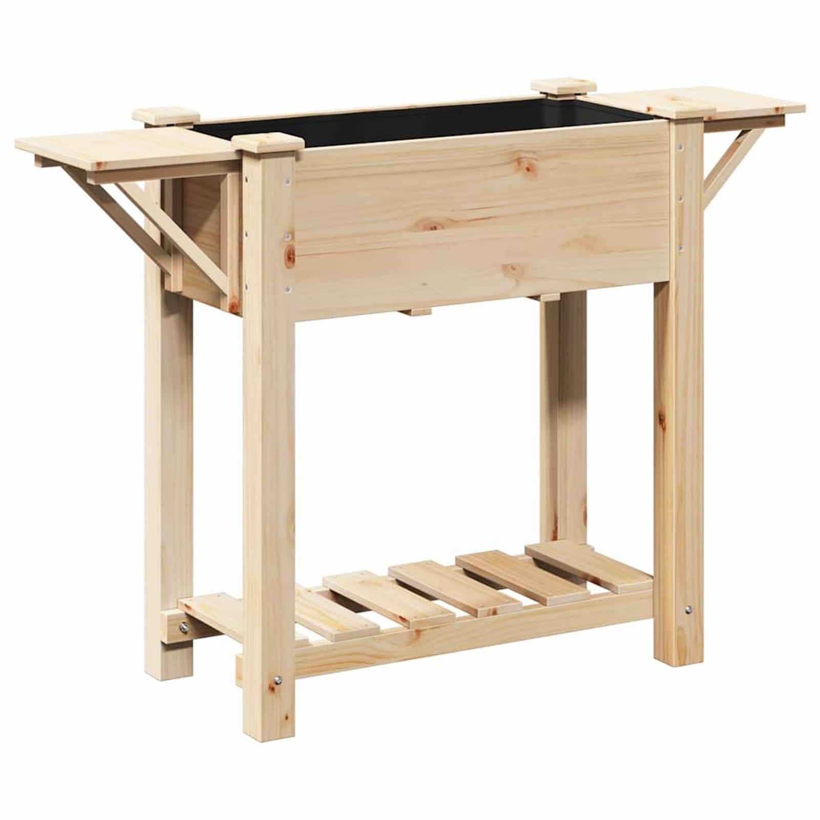 Donica na rośliny z wbudowanym regałem – lite drewno świerkowe, beżowa, 111 x 37 x 76,5 cm, 1 sztuka, do użytku na zewnątrz, dla hobbystów