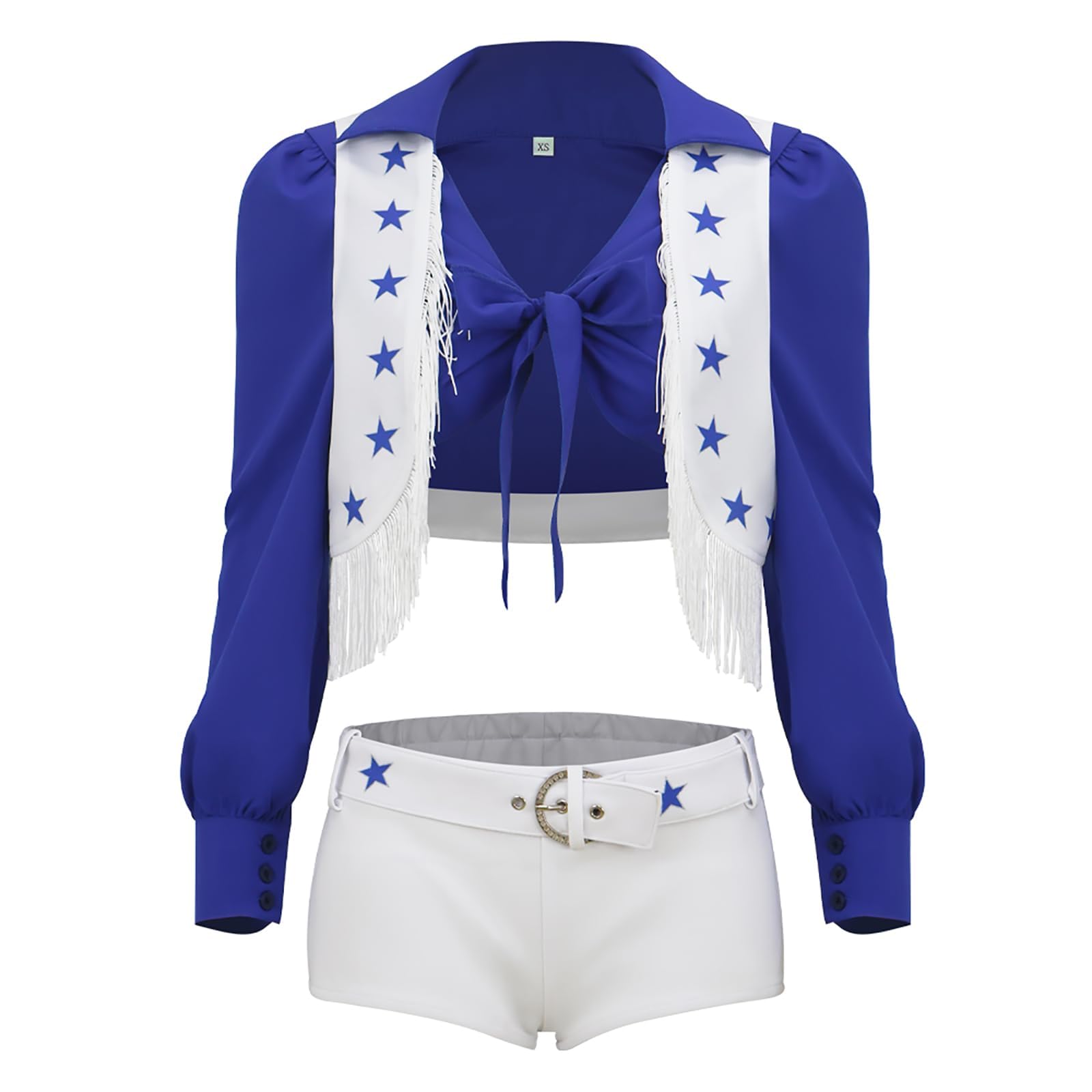 Women’s Cowboys Cheerleader Costume Blue & White Star Two-Piece Outfit for Halloween, Football Games,Themed Parties (Blue+white, M)
