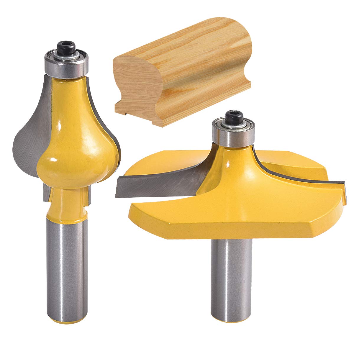 HOHXEN 2pcs Handrail Router Bit Set Standard/Flute Molding Cutter 1