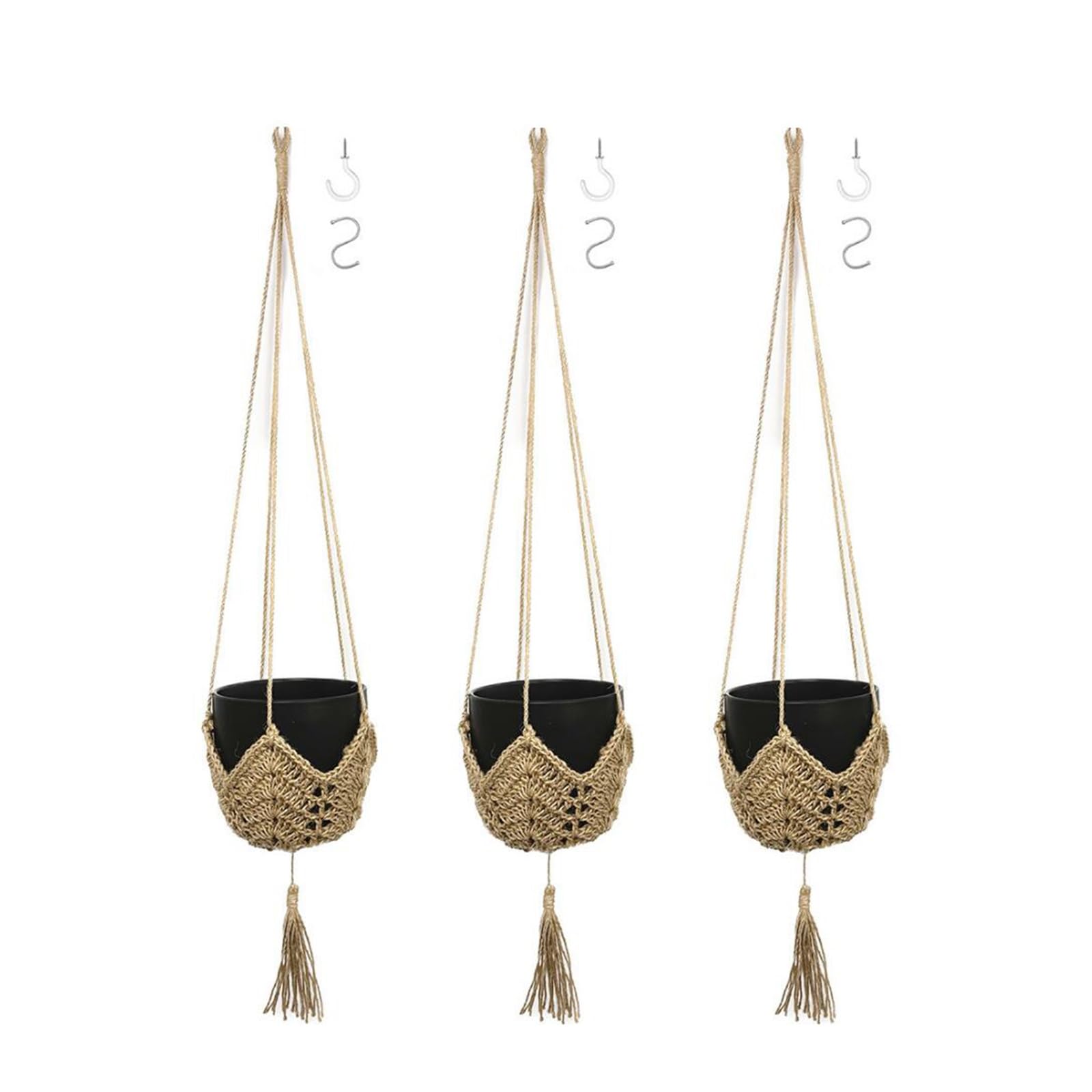 LXP 3 Pezzi Di Spago Intrecciato Per Cesti Sospesi, Rete Per Fioriere Da Giardinaggio, Nappe Pendenti, Con Ganci Non Inclusi Nelle Fioriere, 100cm