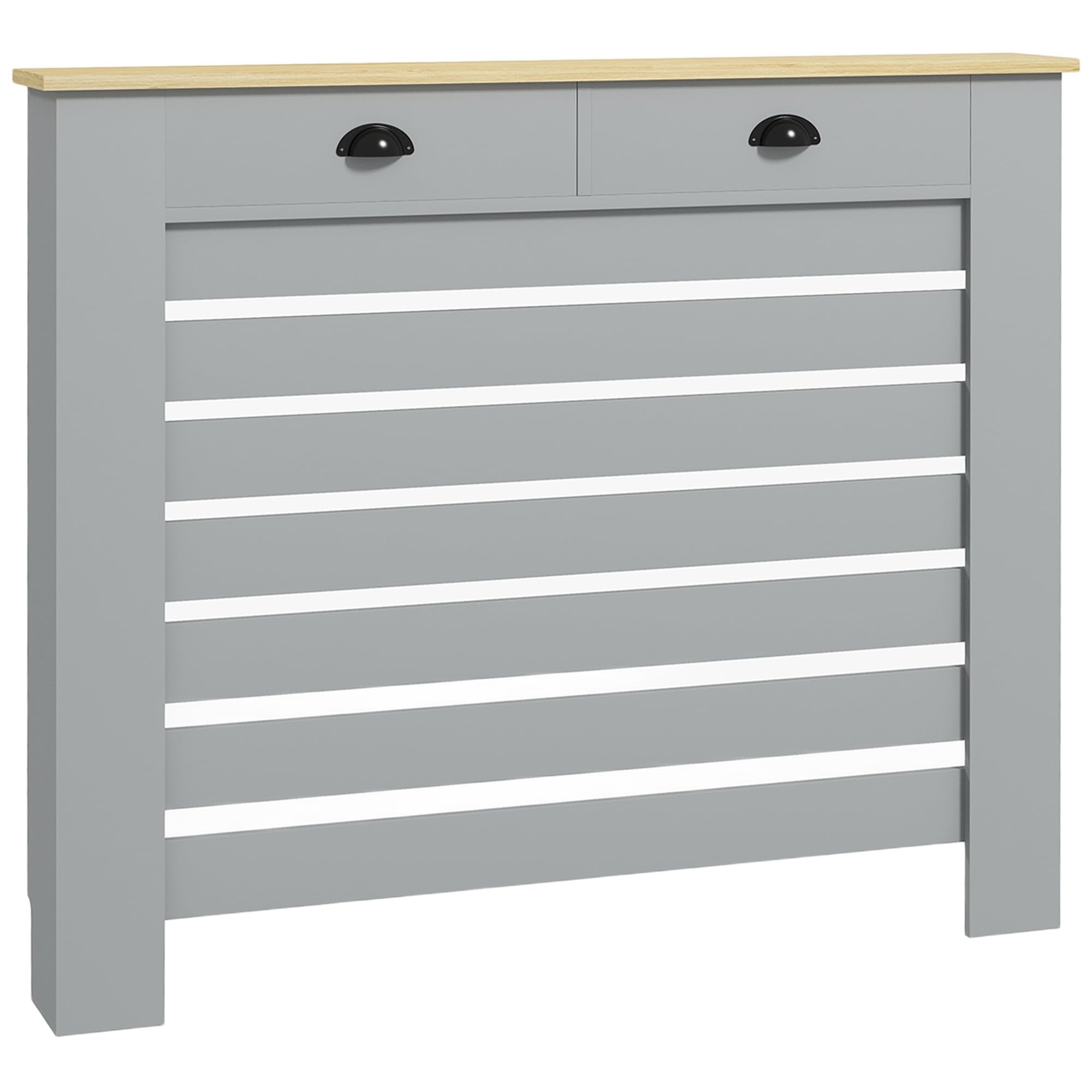 HOMCOM Radiator Cover with Drawer - Horizontal Slat - 111cm - Grey