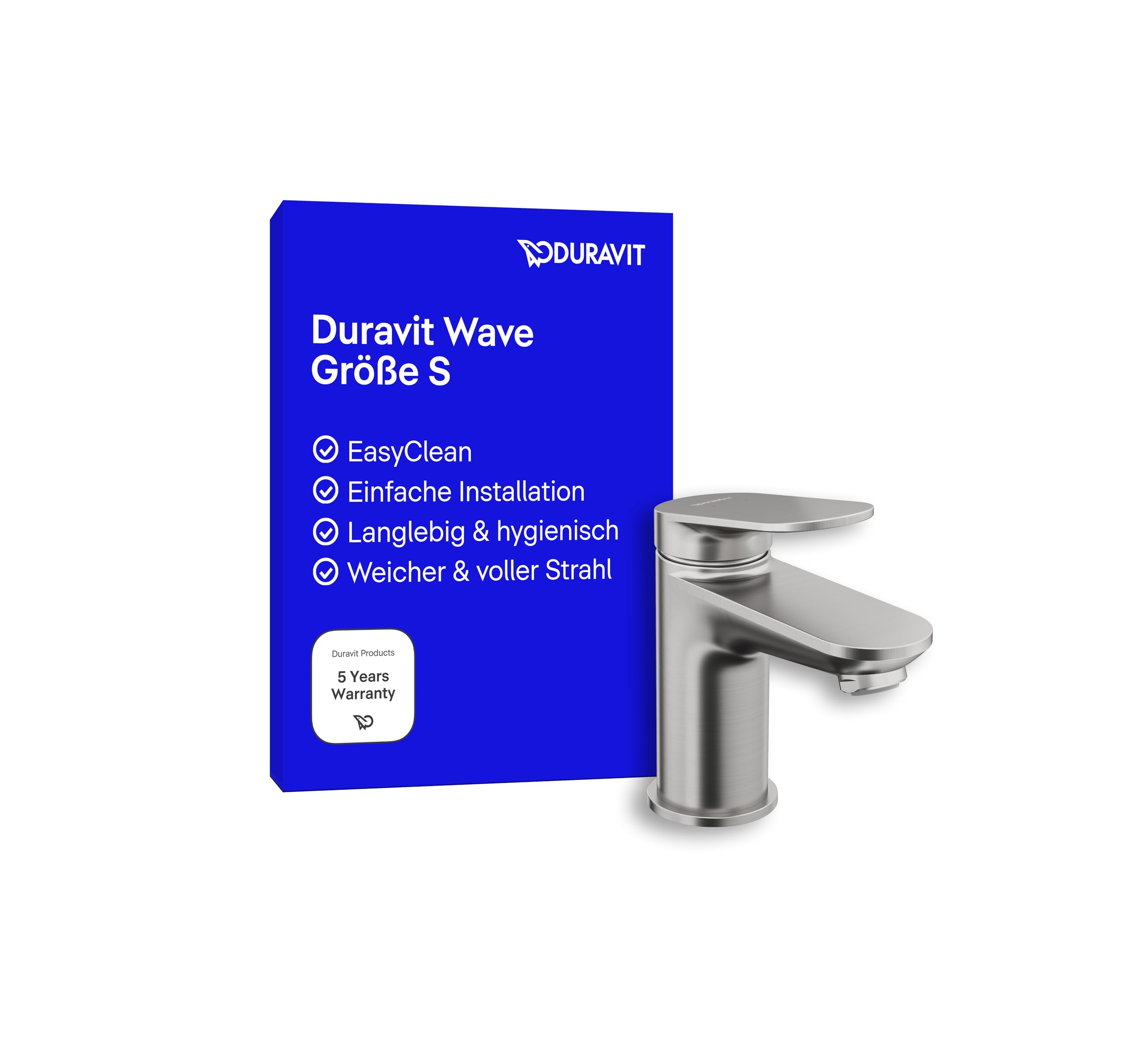 Duravit Wave Waschtischarmatur, Größe S (Auslauf Höhe 77 mm), Wasserhahn Bad, Armatur Waschbecken, Edelstahl Gebürstet