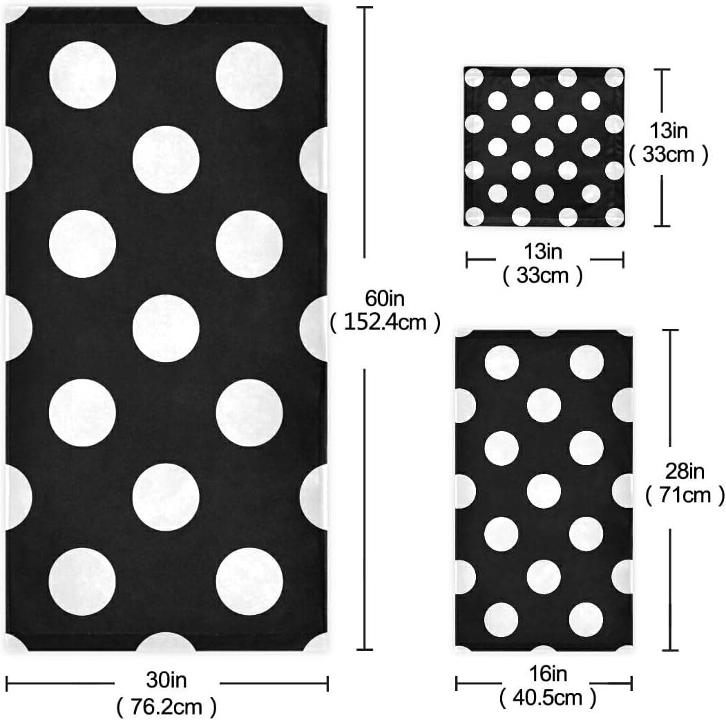 Qilmy 3-Piece Polka Dot Towel Set, Absorbent Soft Bathroom Decorative Towel Set with Bath Towel, Hand Towel & Washcloth