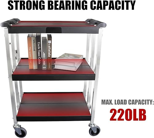 Miniatura 6 de Carrito de servicio plegable, carrito rodante con marco de acero inoxidable de 3 niveles con ruedas giratorias de 360, carrito plegable multiusos de