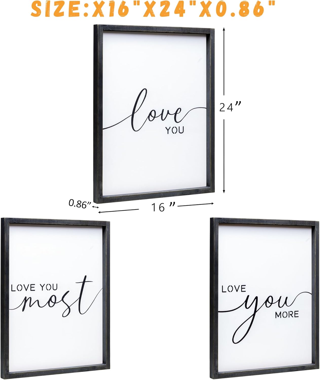 Love You More Sign Set - I Love You & More Wall Decor for Bedroom & Living Room (Black, 16"x24")