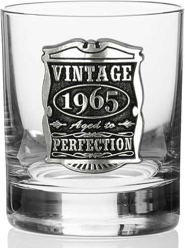 Miniatura 4 de English Pewter Company Vintage Years 1965 - Vaso de vidrio para 60º cumpleaños o aniversario, diseño de whisky Rocks, idea de regalo única para