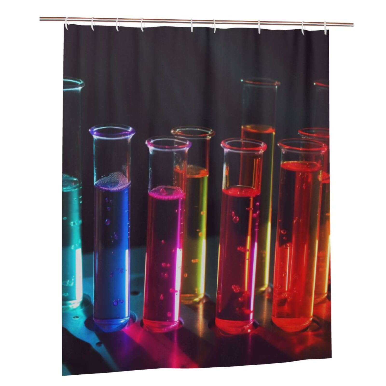 BWWHCCTI Chemistry Test Tube Printed Shower Curtain With 12 Plastic Hooks Opaque Quick Drying Waterproof Shower Curtains Sets For Bathroom 152x183 Cm
