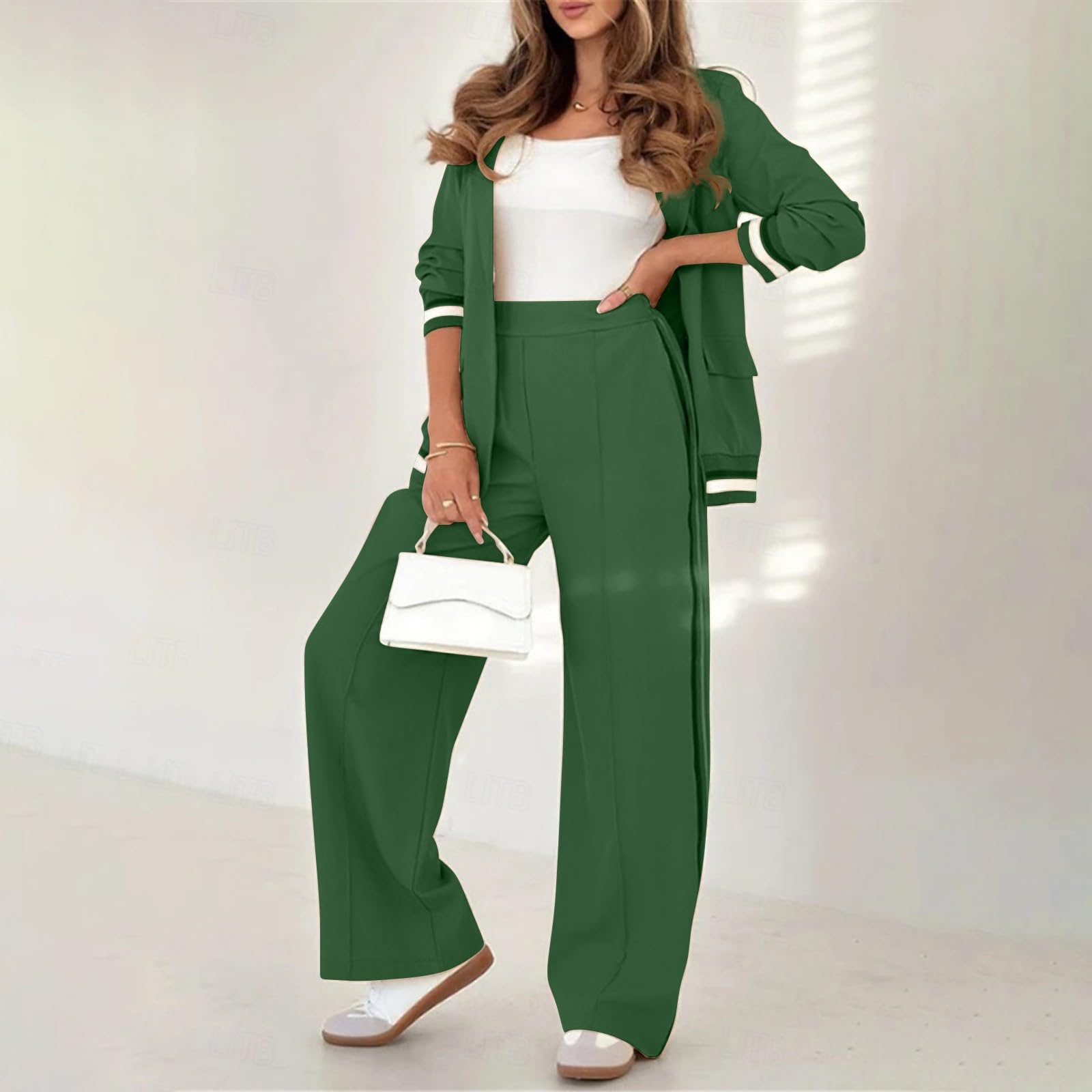Generico Vestido de mujer elegante conjunto trabajo con solapas y botones Slim Fit conjunto casual talla grande de pantalones chaqueta ropa ligera para oficina ocasiones formales y negocios