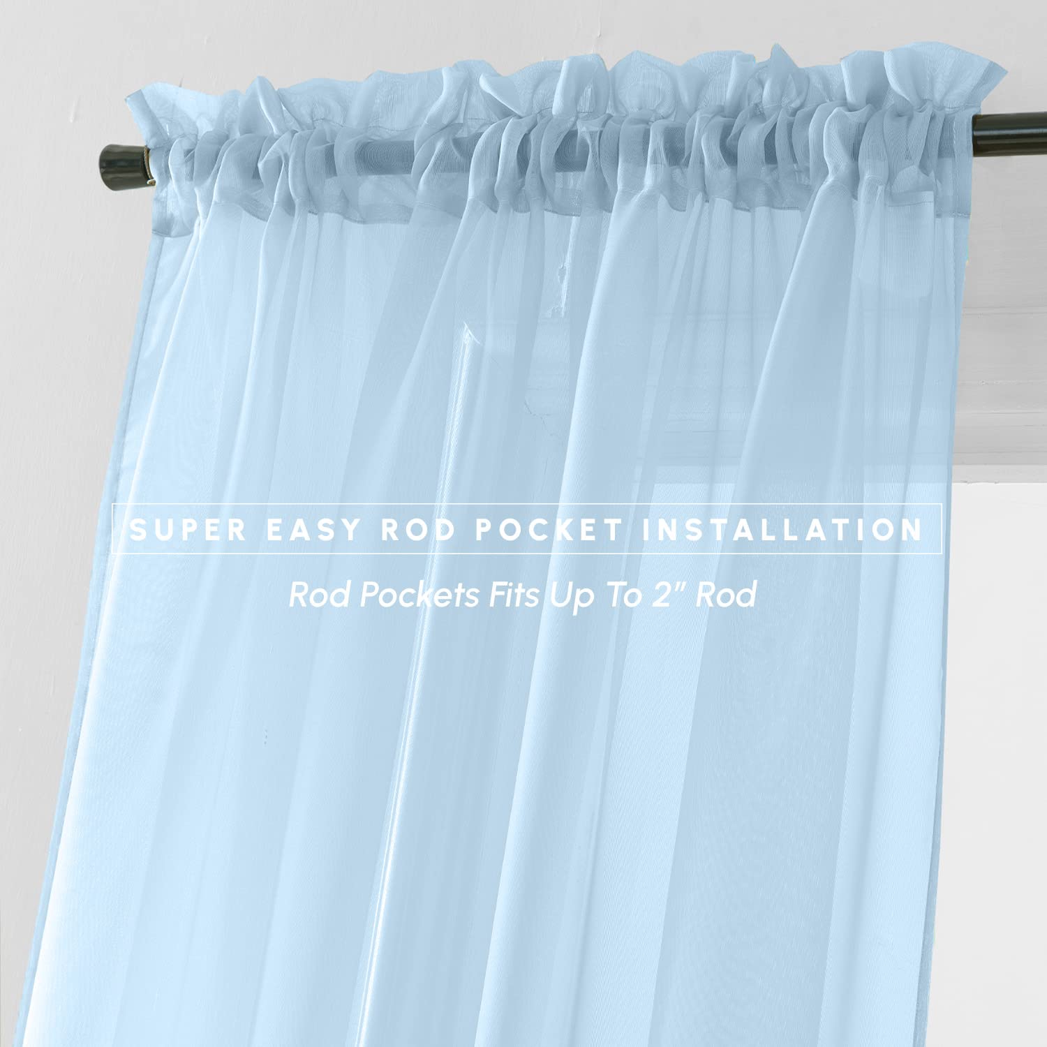 Elegant Comfort 2-Piece Sheer Panel with 2inch Rod Pocket - Window Curtains 60-inch Width X 84-inch Length - Light Blue - Image 3