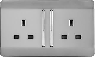 Trendi 2 Gang Artistic Modern Glossy 13 Amp Long Switched Tactile Plug Socket Stainless Steel