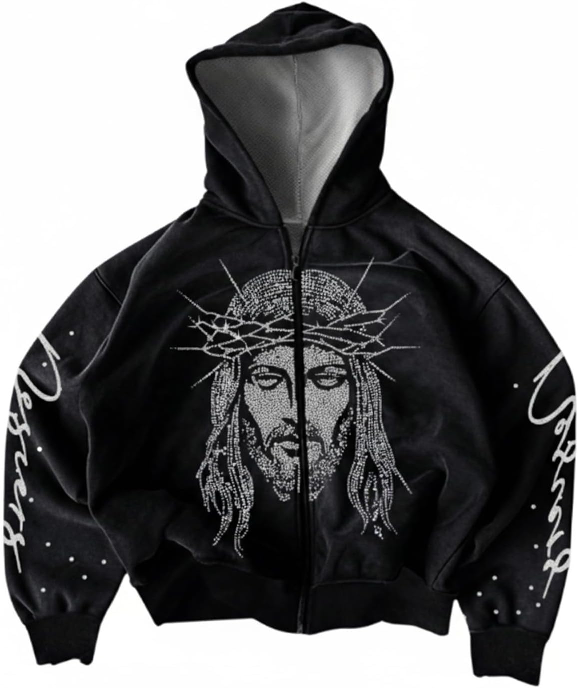 GORGLITTER Men's Y2K Graphic Zip Up Hoodies Fall Trendy Dressy Halloween Long Sleeve Hooded Sweatshirt Streetwear