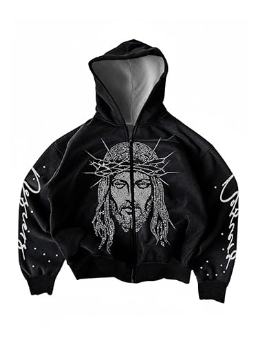 GORGLITTER Men's Y2K Graphic Zip Up Hoodies Fall Trendy Dressy