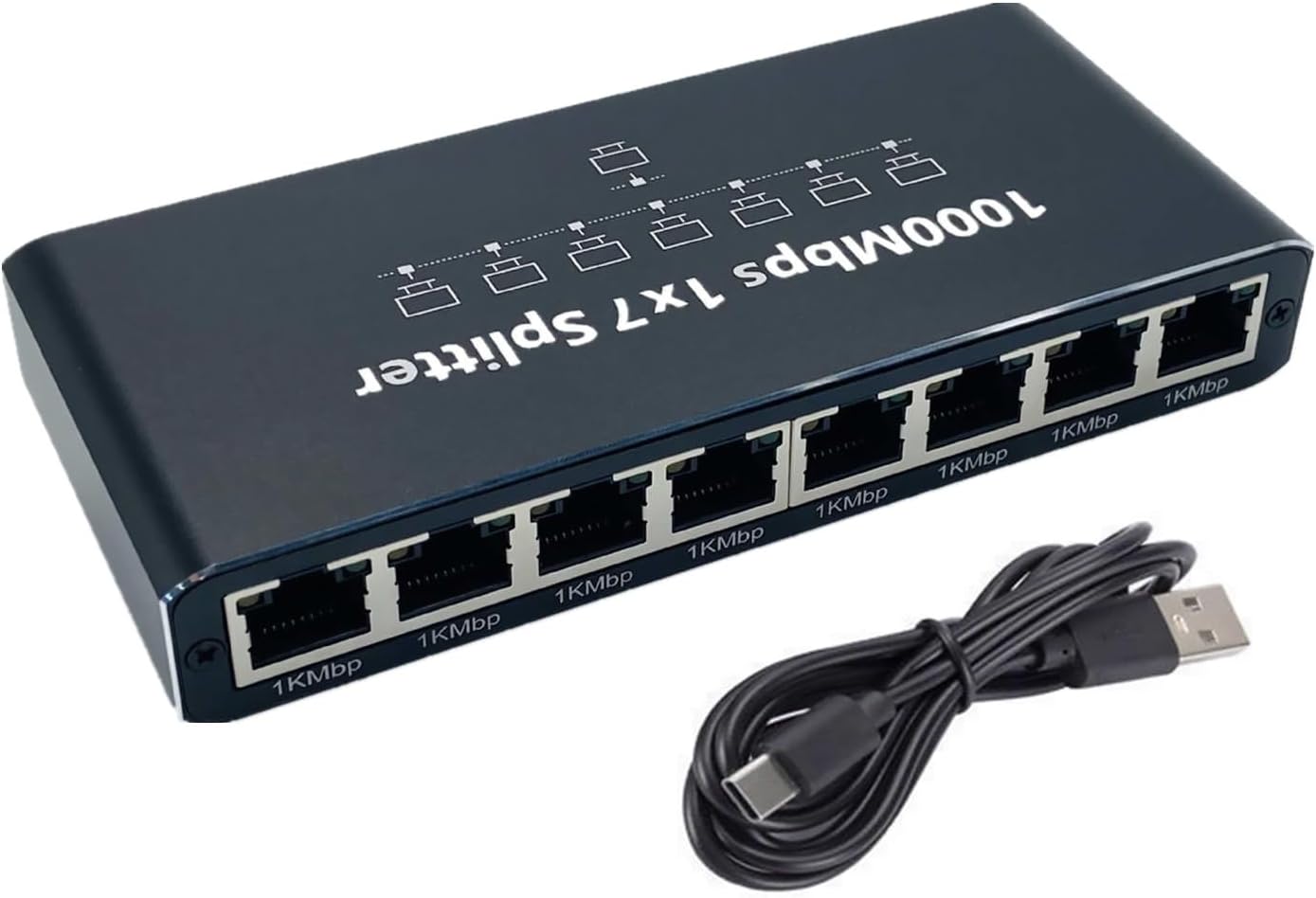 DC 5V RJ45 Gigabit Ethernet Splitter 1000Mbps for 7 Devices Network Connection with Cat8/ 7/6/ 5/ 5e Cables