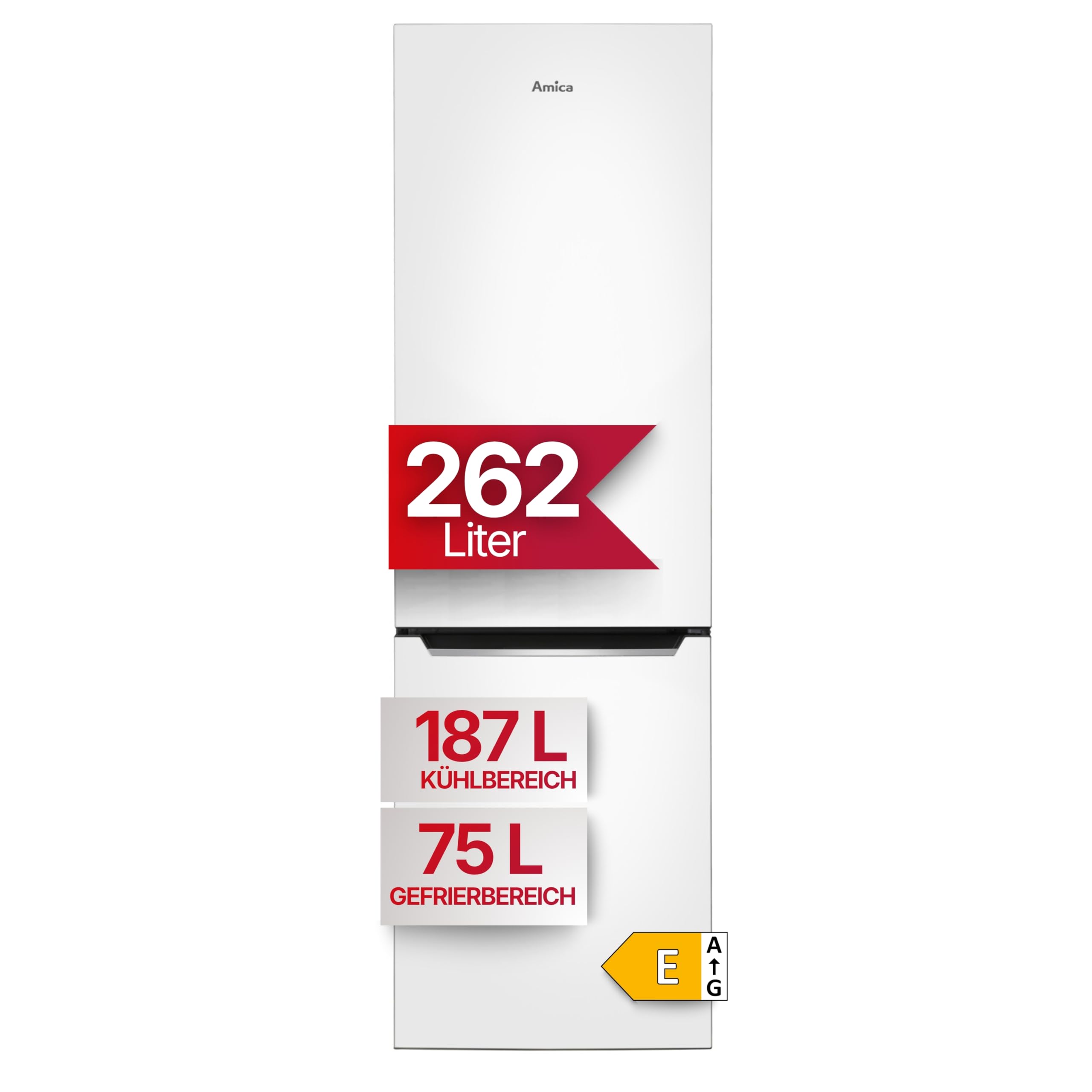 Amica Kühl-Gefrierkombination 262 L 176x54x55 cm KGCL 387 150 W | 187 L Kühlteil, 75 L Gefrierteil, FrostControl, VitControlPlus, Superkühlfunktion, Supergefrierfunktion, LED Display