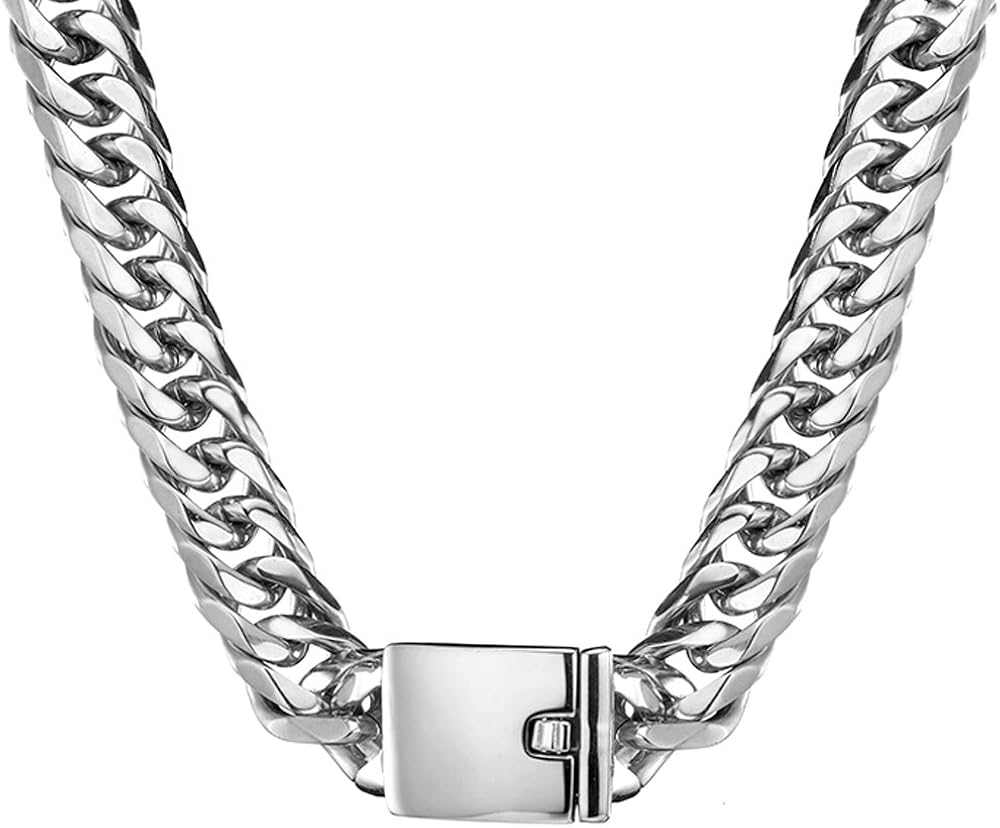 Jxlepe Miami - Cadena de eslabones cubanos (0.630in), color plateado y blanco