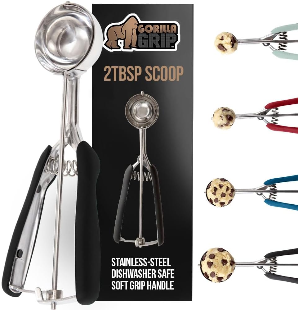 GORILLA GRIP Stainless Steel Cookie Scoop for Baking, 2 TBSP, Multipurpose Melon Baller, Meatball Spring Scoops, Perfect Portion Sizes, Easy Food Release, Scooper Size 30, BPA-Free Kitchen Tool, Black (2 TBSP Black) Thumbnail