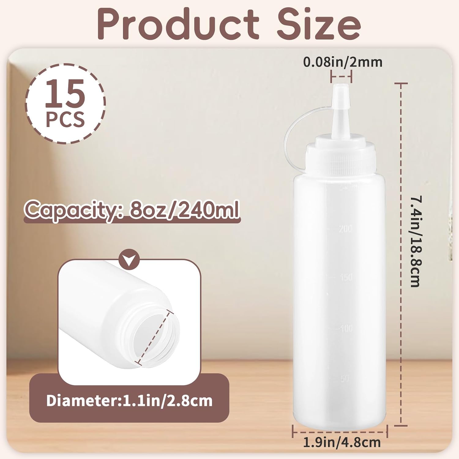 Squeeze Bottles, 15 Pack, 8 Oz