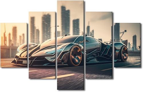 Miniatura 30 de TUMOVO Pintura retro para motocicletas, impresiones artísticas de motocicleta Cyberpunk, 5 piezas, lienzo, arte de pared, arte de pared Giclée,