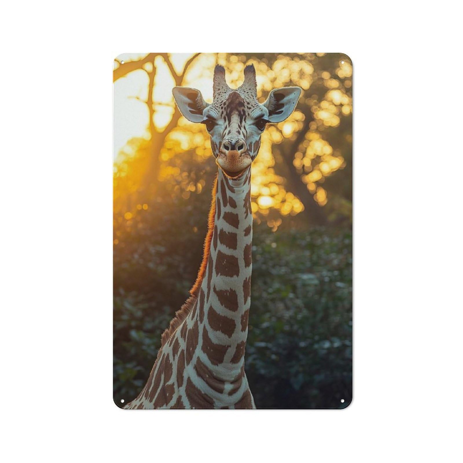Junmoney Style-1 Giraffe Portrait In Golden Light Rustic Tin Wall Plaque 30X20cm For Hobby Room Or Studio, A Christmas Gift For People Styling Hobby Room And Studio
