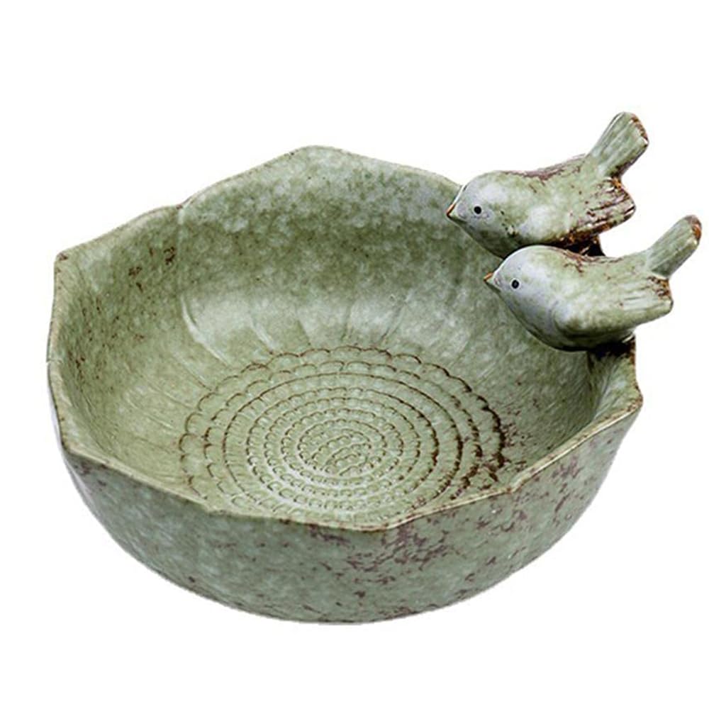 TOMVAES Ceramic Birdbath, Retro Finish Wild Bird Feeder, Bird Feeding Tray for Outside Bee Bird, Ceramic Crafts Decor for Outside Bee Bird Water Bath Outdoor Garden Courtyard Decoration, 16cm*16cm*8cm