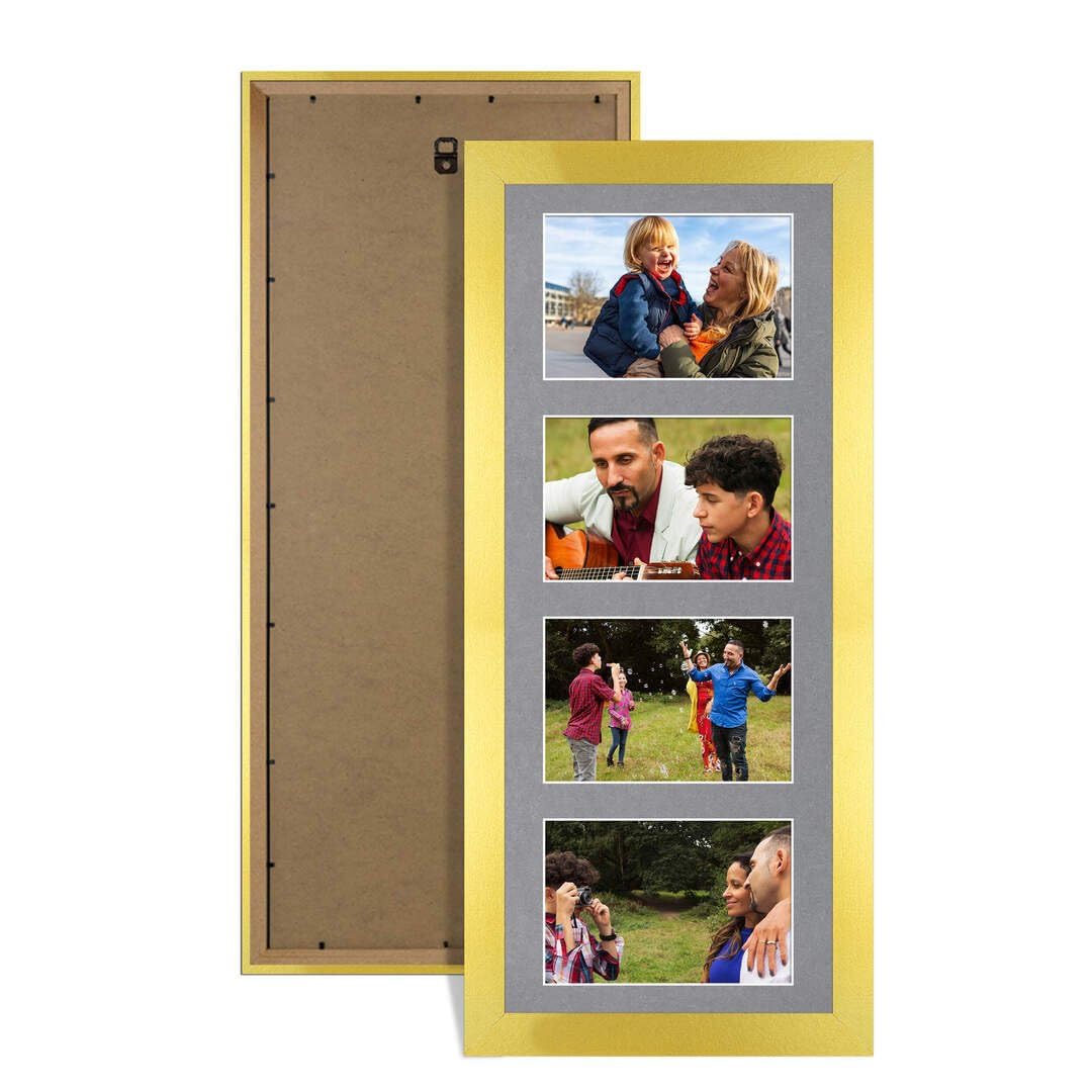 Procut Global 50X20CM Gold Photo Frames For Multiple Pictures with Mid Grey Mount-Modern Collage Frame with 4 Apertures (4x) 6X4-Engineered Wood with Shatterproof Perspex — image 1