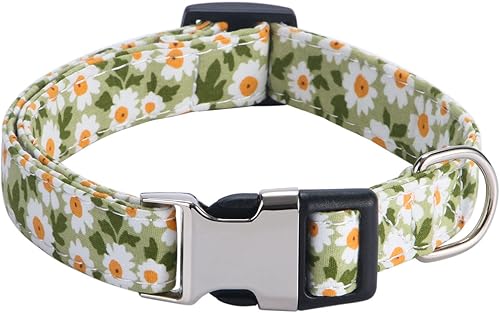 Miniatura 6 de Collares para perras hembras, diseño de rosa, girasol, margarita y leopardo en tamaño pequeño, mediano, grande para perras hembras, verde margarita