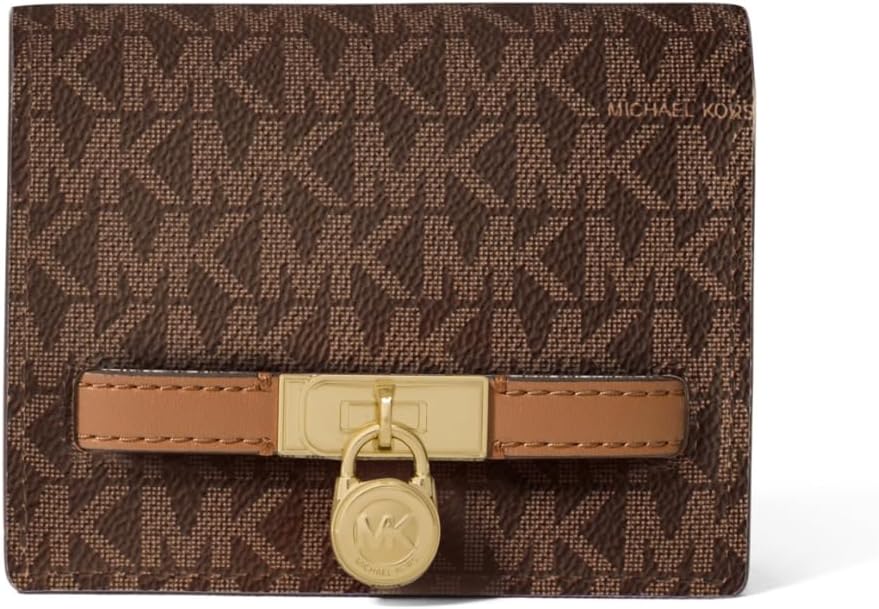 Michael Kors Hamilton Small Compact Wallet, Gold-Tone Hardware/MK Signature Coated Twill/Brown/Acorn