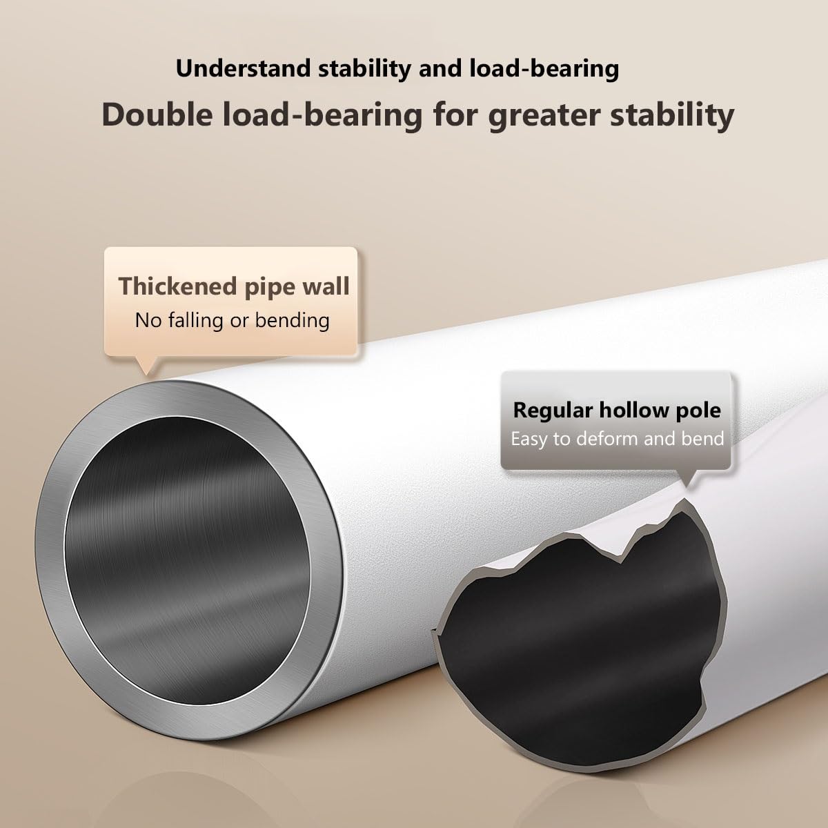 Heavy Du - Asta in acciaio inox Teon ain, antiruggine, senza foratura, design antiscivolo per bagno e divisorio (bianco, regolabile 330-400 cm)