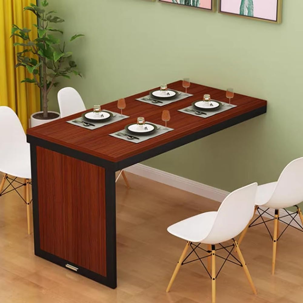 KLGFBDC Wall-Mounted Folding Table - Space-Saving Drop Leaf Workbench for Small Spaces - 31.5"x15.7" Floating Bar & Writing Table (Teak Finish)
