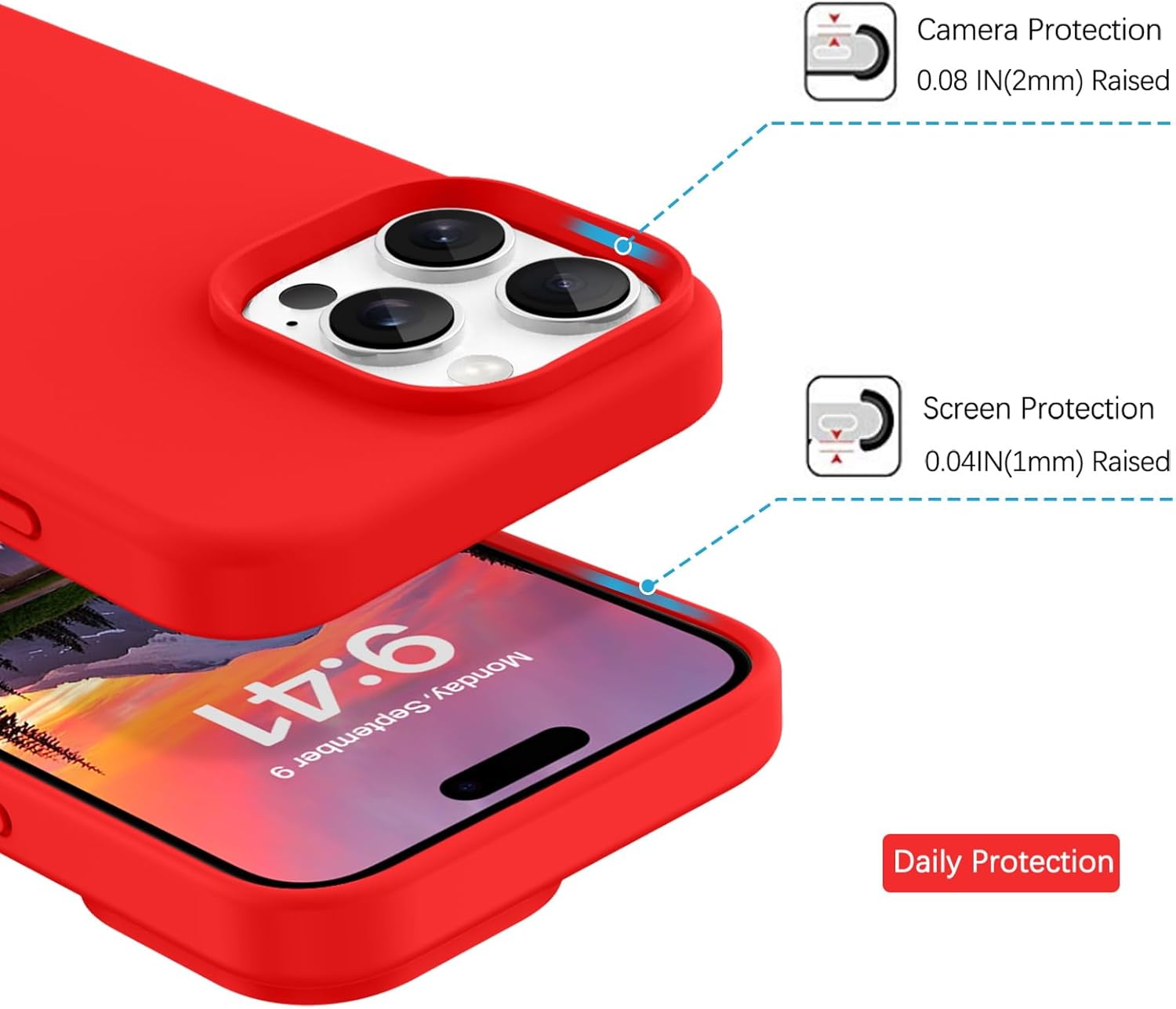 DOMAVER Case for iPhone 16 Pro Max 6.9'' Smooth Liquid Silicone Soft Gel Rubber Microfiber Lining Cushion Cover Shockproof Protective Phone Cases Compatible with iPhone 16 Pro Max - Red - Image 4
