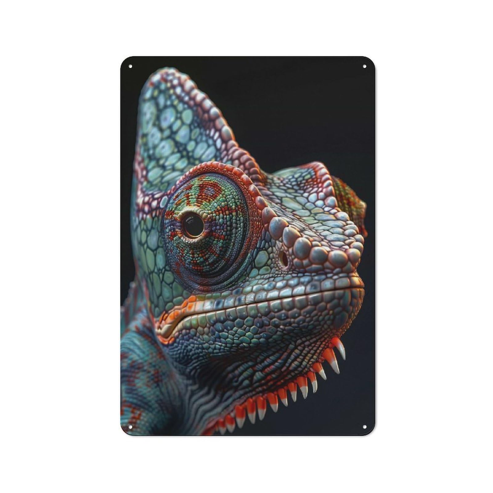 Junmoney Style-9 Tin Wall Plaque 30X20cm With Chameleon For Studio Or Craft Room, Suited To Studio Decor Lovers