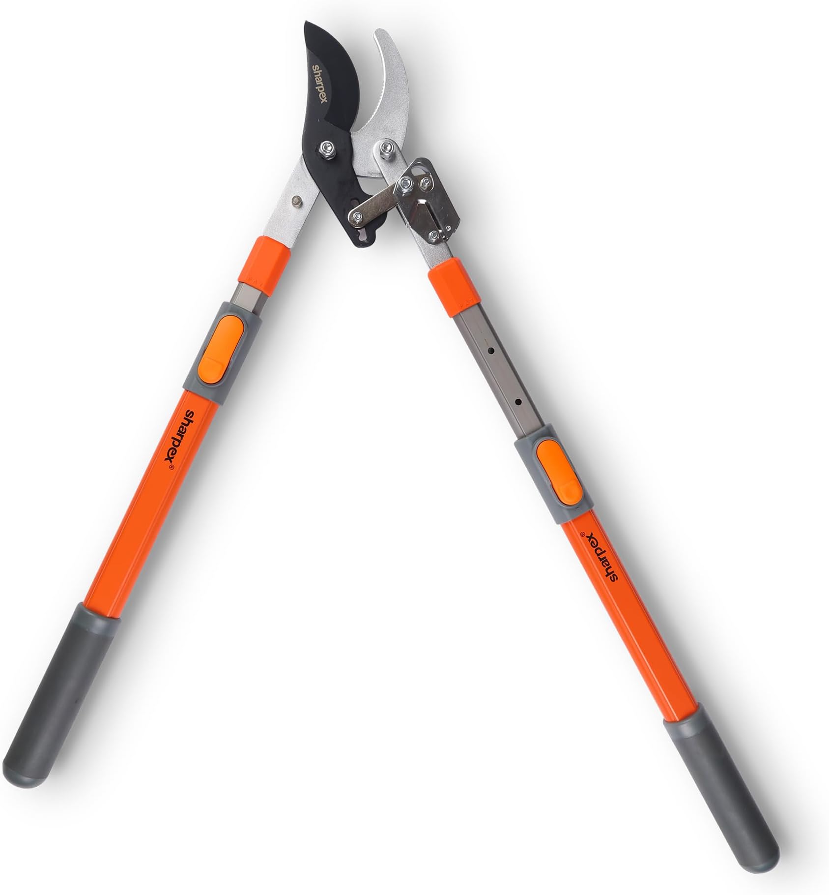 Sharpex Premium Heavy-Duty Carbon Steel Blade Ratchet Bypass Lopper | Adjustable Telescopic Aluminium Handles for Effortless Cutting of Branches Up to 2 Inches (Bright Orange)