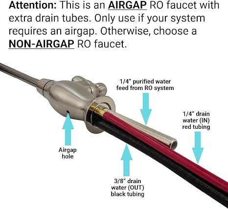 Metpure RO Faucet Reverse Osmosis Drinking Water Air Gap Filtration System Water Dispenser Spout (Chrome) with Pre-Inserted Tubing and Faucet Wrench RO-FW148